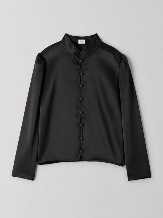 Wilfred Tops - Wilfred Size S Baroque Satin Mandarin Collar Button-Front Blouse - Black